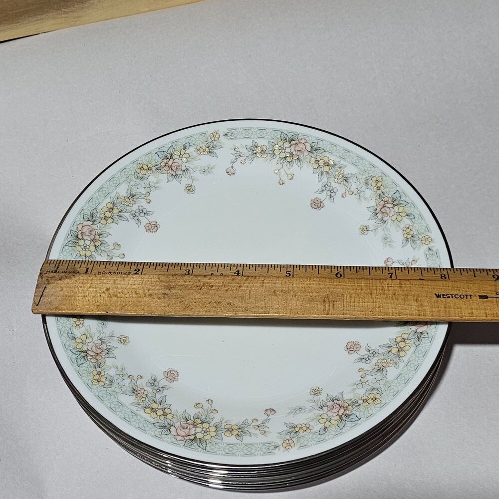 5 Noritake Spring Field Salad Plates delicate flowers vtg  Japan silver rim gree - Picture 6 of 8